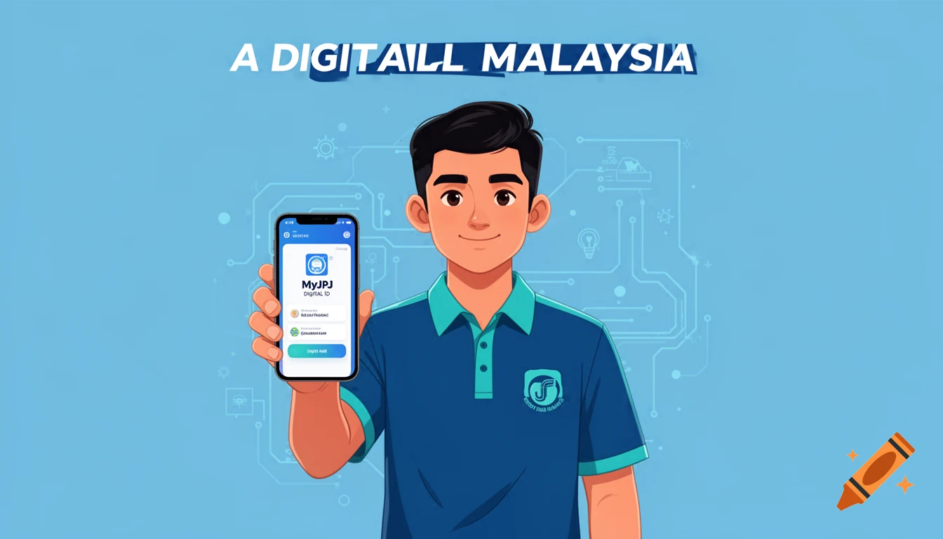 Lelaki muda pegang smartphone dengan MyJPJ Digital ID app